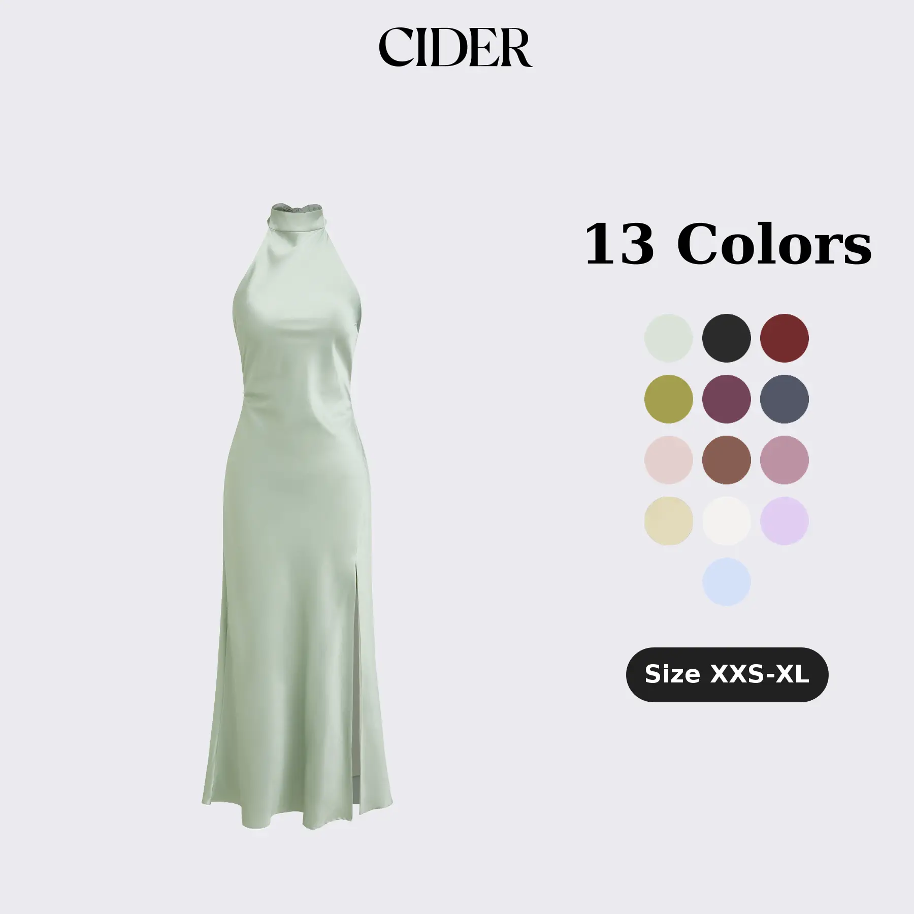 Cider Satin Halter Neck Wrap High Rise Mermaid Maxi Dress