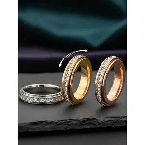 Women’s 3-Pack Cubic Zirconia Spinner Rings – Kinetic Geometric Cube Anxiety Rings, Stress Relief Fidget Jewelry, Gift-Ready, Sizes 6-12