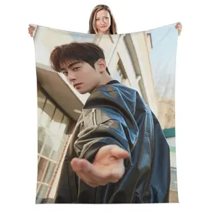 Cha Eun Woo Fleece Throw Blanket Blanket for Sofa Travel Lightweight Bedroom Quilt