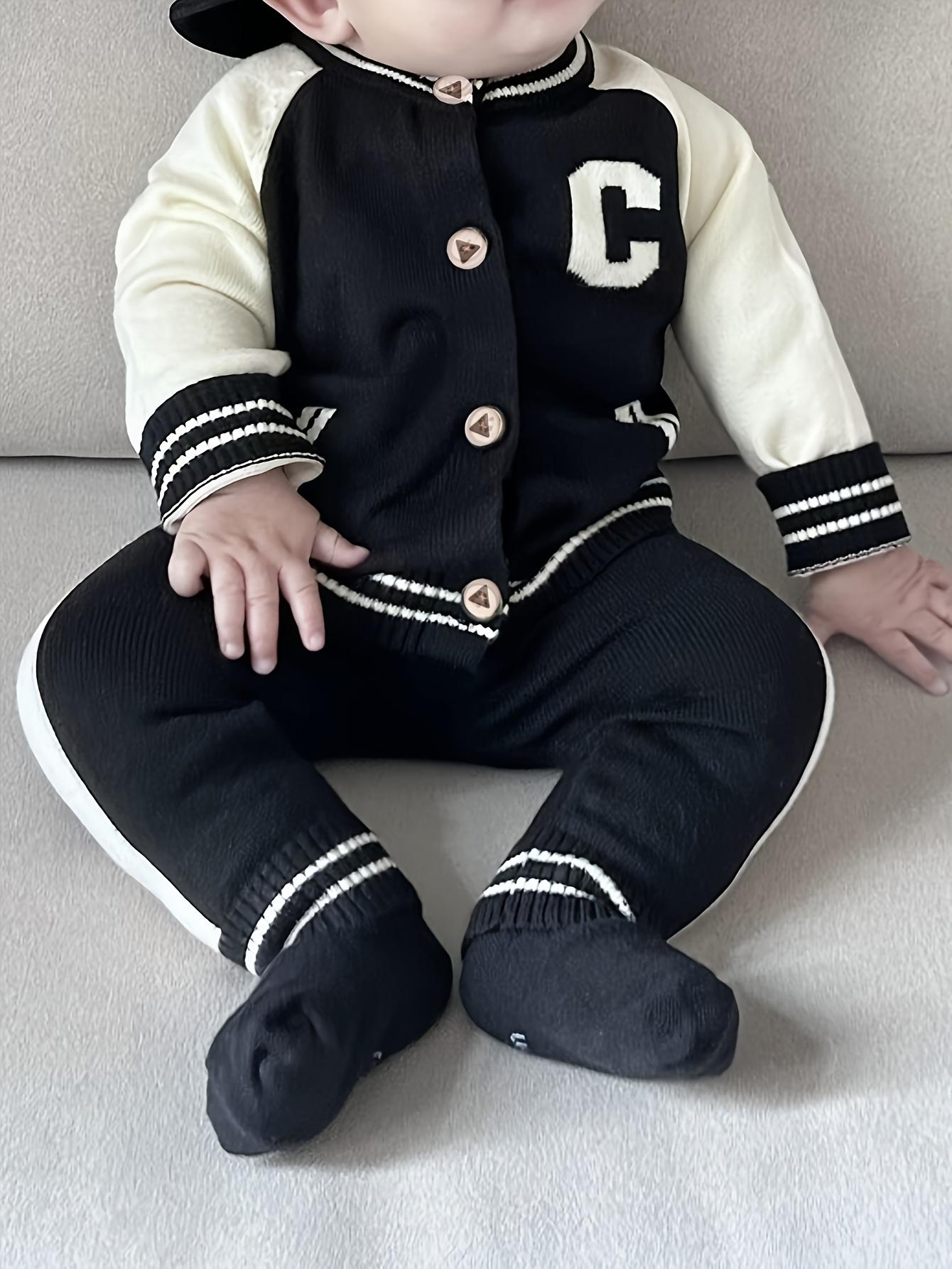 NewNewborn Boy Spring/Autumn Outfit Set    2-Piece Lettered Cardigan + Knit Long Pants – Stylish & Cozy for Outdoor Strolls! Adorable Infant Sweater Set, Soft for Daily Wear ✨