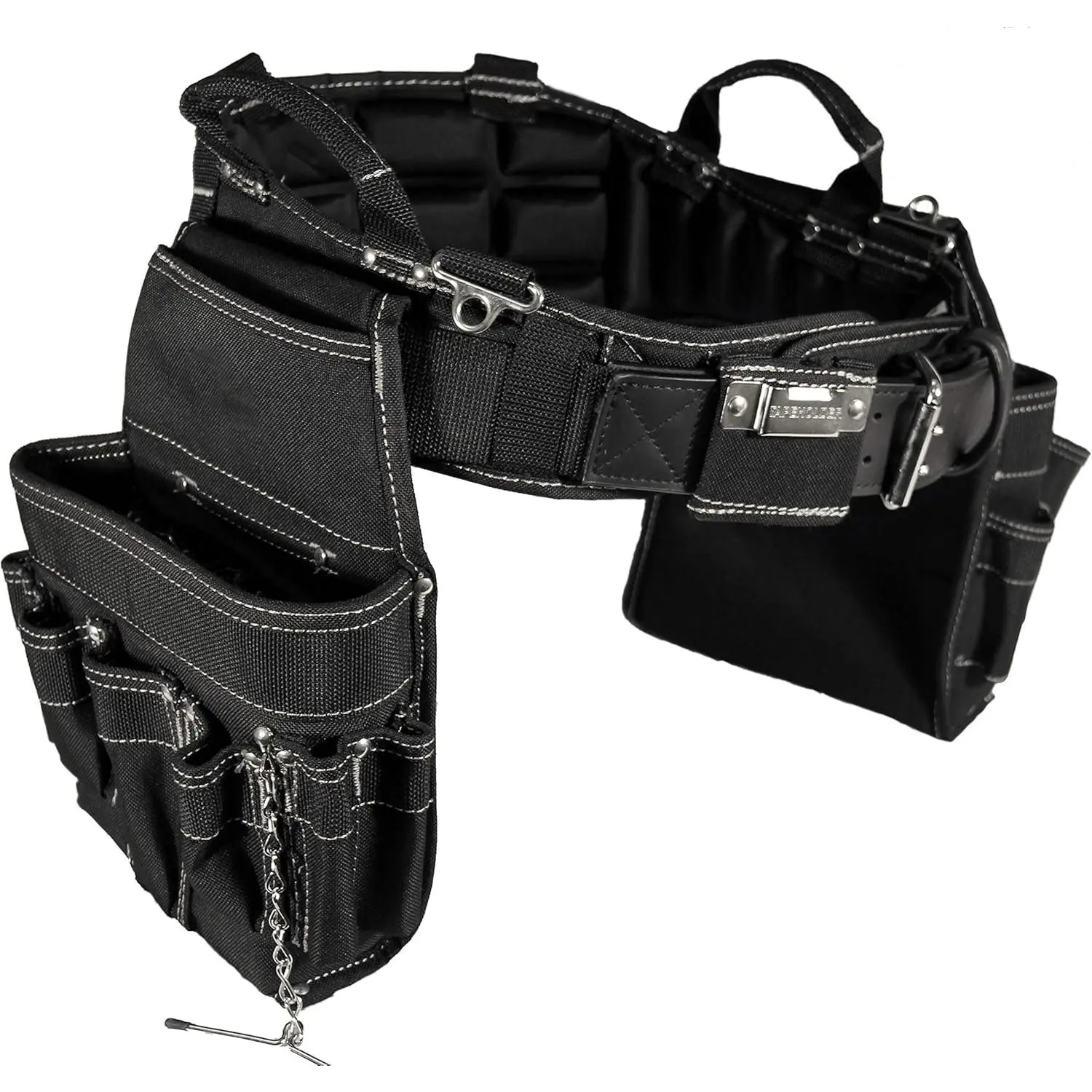Electrician's Combo Tool Belt with Pro-Comfort Lumbar Support, Heavy-Duty Design, Ergonomic Fitted Sizing, Memory Foam, Removable & Repositionable Pouches, Buckle, Genuine Leather Tip (Medium, 31-35 in)
