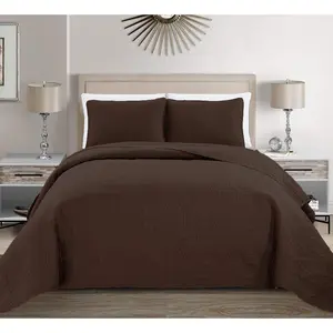 3 Pieces King/California King Over Size Embossed Coverlet Bedspread Set Solid Dark Brown Coffee 118" x 106" New