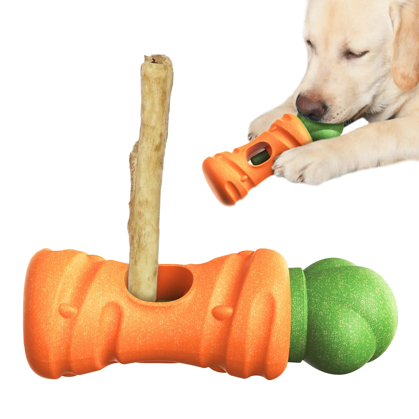 Dudpud 2-in-1 Durable Carrot Bully Stick Holder & Dog Chew Toy