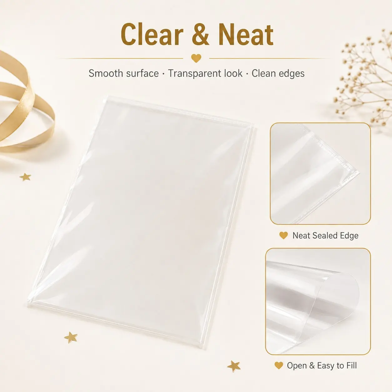 100 Transparent Glass Paper Gift Bags with Twists, Simple Design, Easy Seal, Perfect for Birthday Parties and Gifts