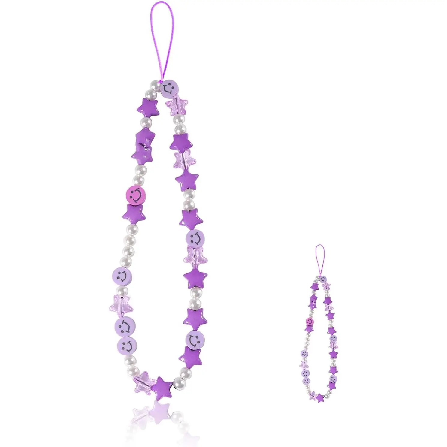 Aesthetic Beaded Phone Charm Lanyard - 1 Count Synthetic Soft Ceramic Smiley Strap for Women, 20cm Nylon Rope Beading Accessory, Multi-Use Mobile Phone Strap Compatible with Smartphones