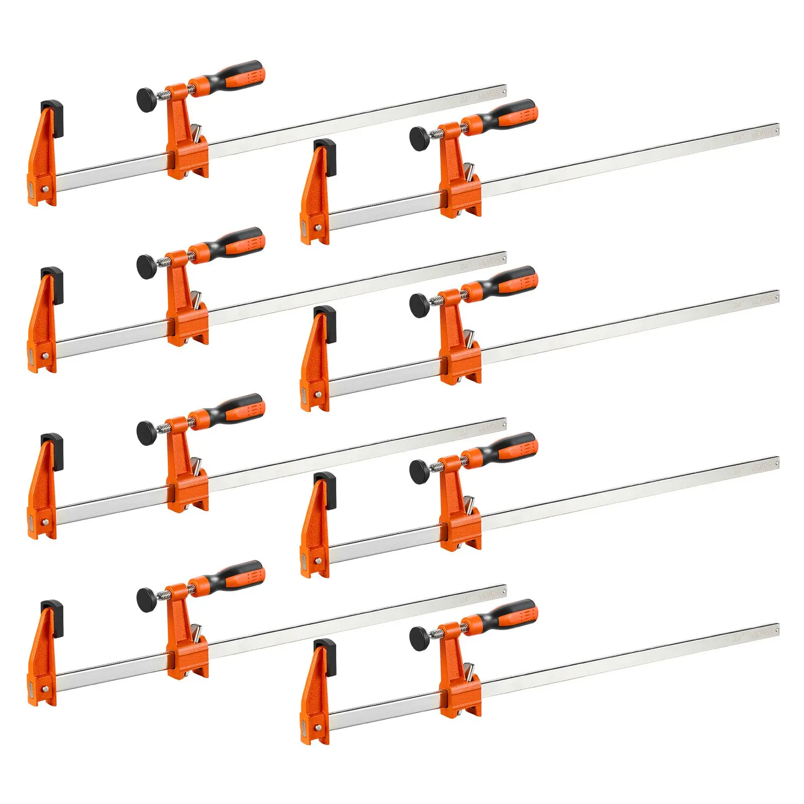 VEVOR 8-Pack F Bar Clamps, 24in Opening, Cast Iron & Carbon Steel Construction, 600lb High Capacity, Self-Locking Design, Plastic Pads for Woodworkers