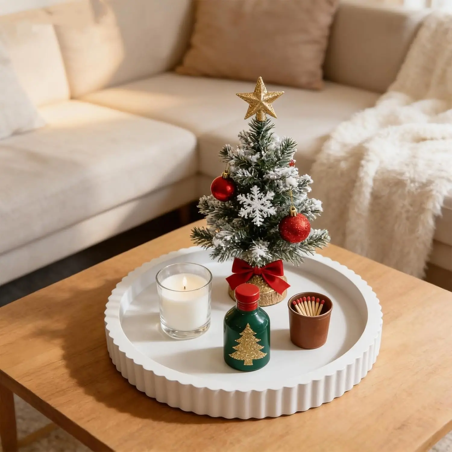 Modern Silicone Round Tray, Minimalist Art Centerpiece for Elegant Coffee Table and Coffee Bar Decor, Home Decoration and Perfume Display