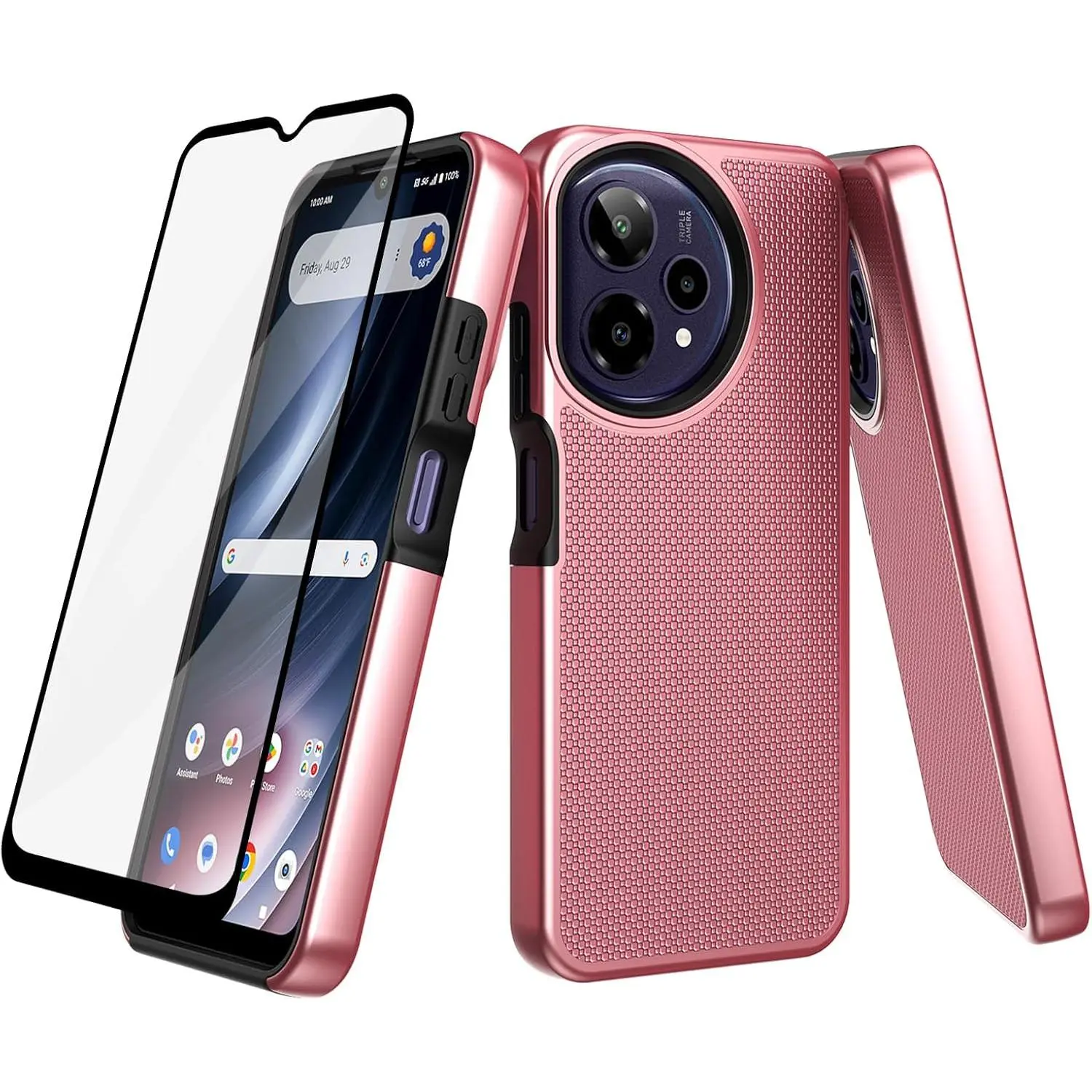 for Cricket Icon Plus 2026 Phone Case, AT&T Verge 2 Case with Screen Protector,  Layer Shockproof,  Bumper Non Slip , Heavy Duty Rugged Protective Cell Phone Cover-Rose