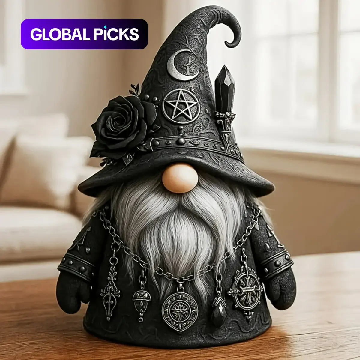 Gothic Elf Statue Magic Dwarf Figurine, Collectible Figurine, Resin Desktop Sculpture, Resin Figure, Fantasy Collection, Moon Star Rose Details, Vintage Style Room Decor, Vintage Home Decor, Statues Figurines