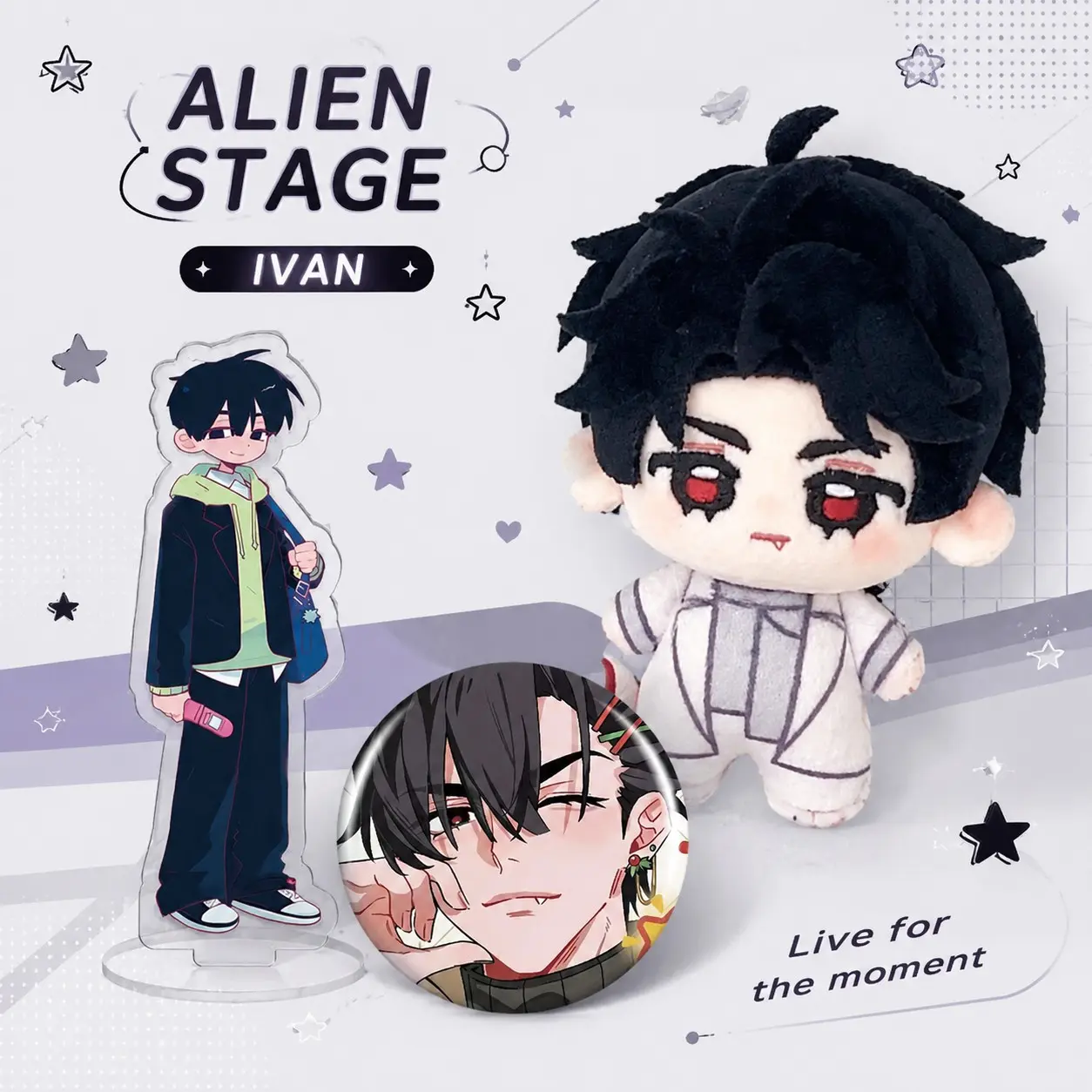 Alien Stage Doll Set, Till&ivan, High-Fidelity Character Replication, Includes Plush Toy, Stand, Pin, Perfect for Backpacks, Fashion Accessories, Holiday Gifts, Anime Collection, Stuffed Dolls