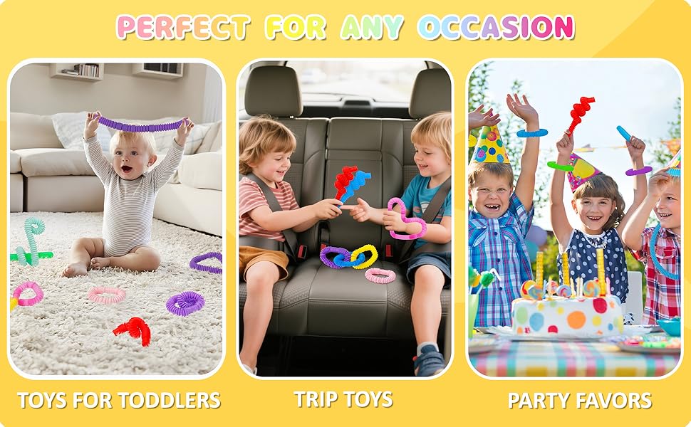 30 Pack 10-Color Pop Tubes, Easter Basket Stuffers for Toddlers & Kids, Stress Relief Autism Sensory Fidget Toys, Ideal for Party Favors, Classroom Prizes, Travel & Therapy Use