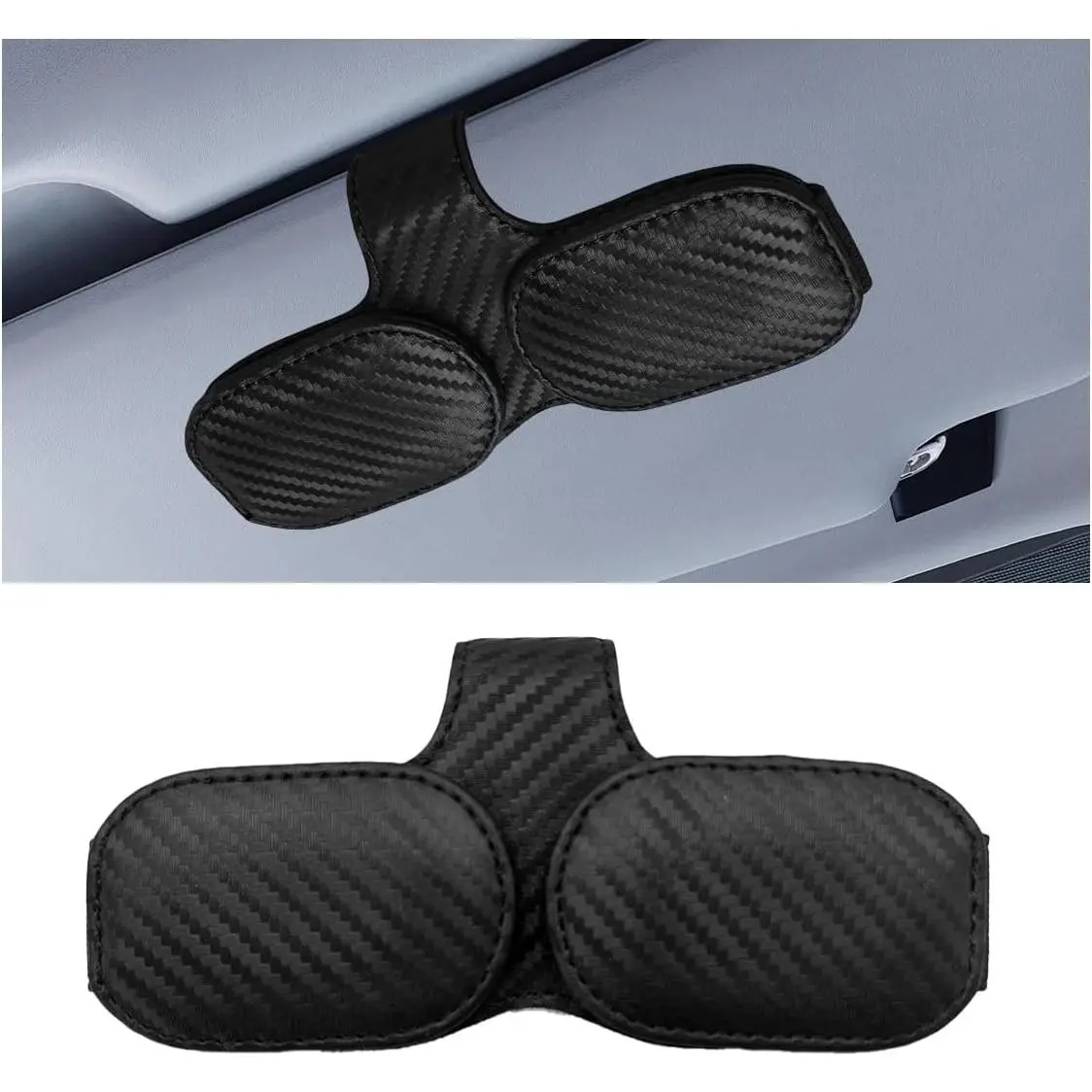 Leather Sunglasses Holder for  Visor Clip,  Sun Visor Ticket Card Clip Double Clip, Auto Glasses Eyeglass Hanger Clip, Eyeglasses Mount Interior  Accessories (Carbon Fiber Black)