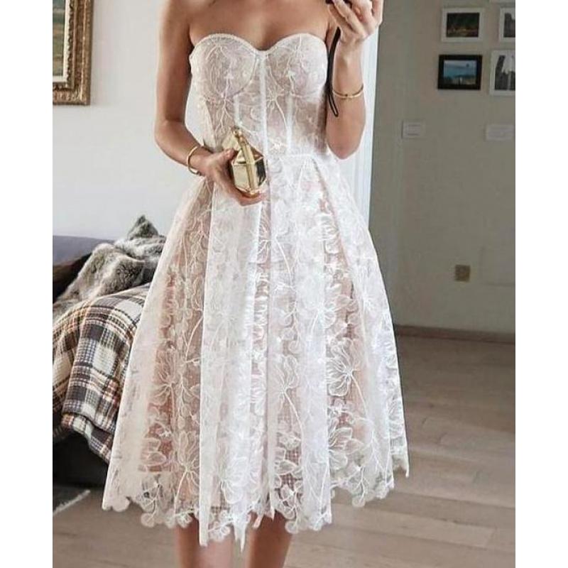 Evening Dress, Women's Dress, Slim Fit Strapless Dress, Sexy Embroidered Lace Dress. Elegant White Embroidery Formal Wear