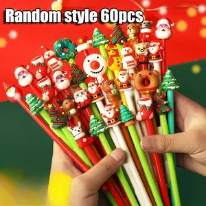 10/20/40pcs Kawaii Christmas Gel Pen Cute Christmas Tree Reindeer Santa Snowman Gift 0.38mm Black Neutral Pens School Office Stationary