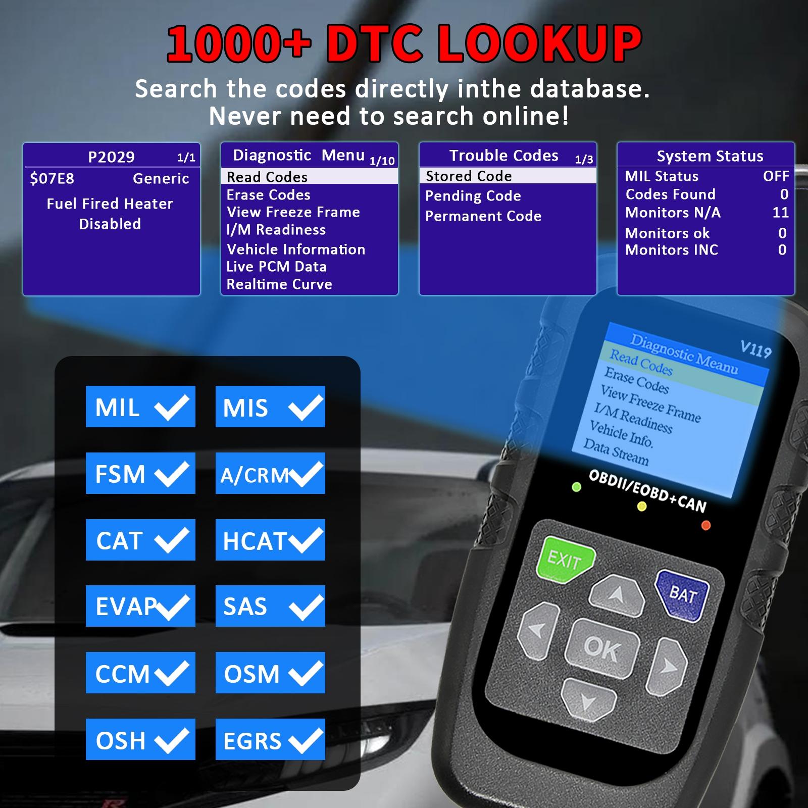 Advanced Universal Obd Ii Scanner, Automotive Scan Tool, Can Diagnostic Tool for Engine Fault Codes, Reads & Erases Codes in Post-1996 Vehicles