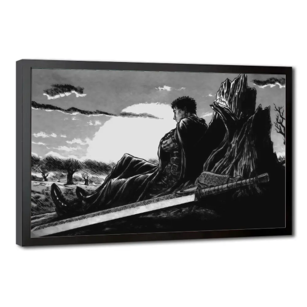 Berserk Guts Canvas Wall Art - Black and White Anime Manga Dark Swordsman Print, Gothic Dark Fantasy Home Decor, Otaku Gaming Room Gift, Retro Mermaid Metal Tin Sign, Boho Lightweight Wall Decor Ornaments Lightweight Boho Artistic Photo frameless music