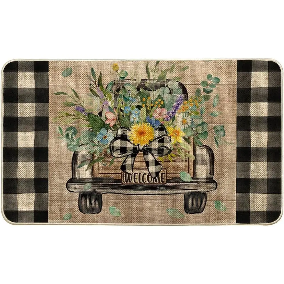 Hello Sunshine Low-Profile Doormat - Art-Themed Abstract Pattern Front Door Decor, All-Season Anti-Slip Traction Rug for Indoor Outdoor Home Use, All-Season Doormats