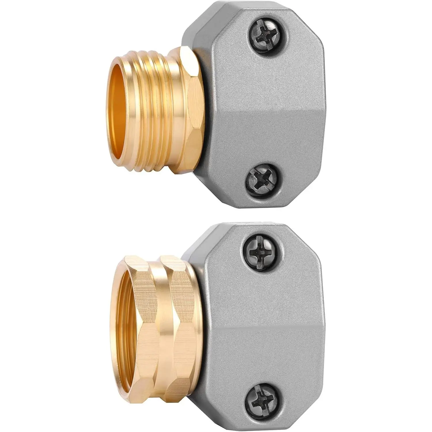 Zinc and  Male and Female Coupling, Fits  5/8-Inch and 3/4-Inch Garden Hose Repair Fitting, 2 Pack(Female & Male)