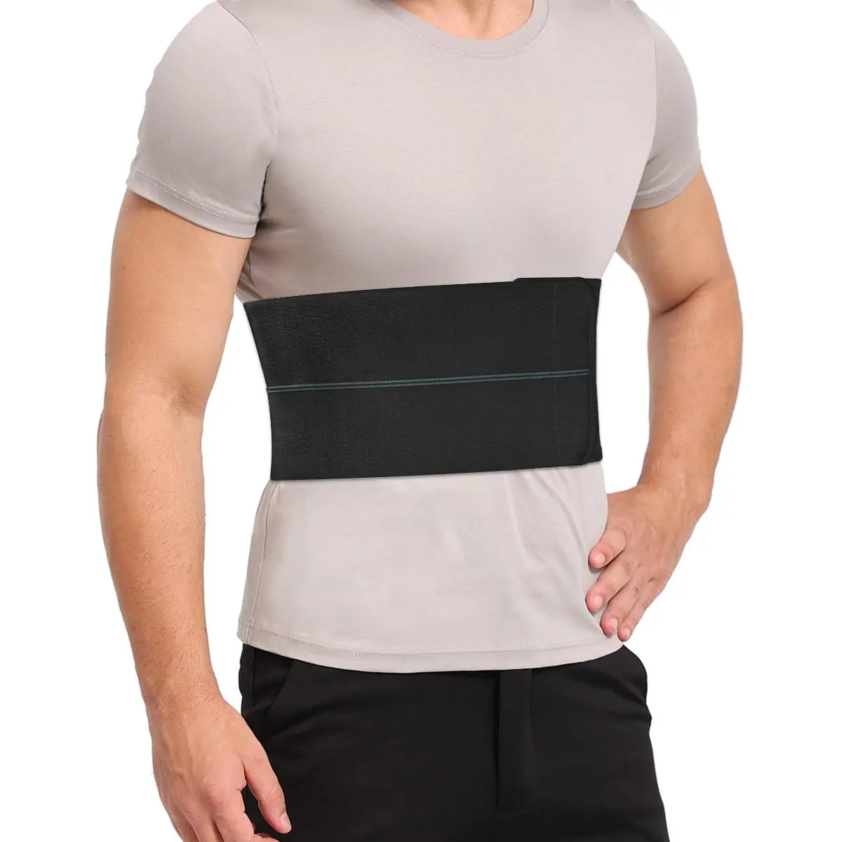 Broken Rib Brace for Men - Compression Chest Binder for Cracked Ribs Support & Chest Pain Relief - Rib Belt for Bruised Rib Cage (Black, Fits 30”-45”)