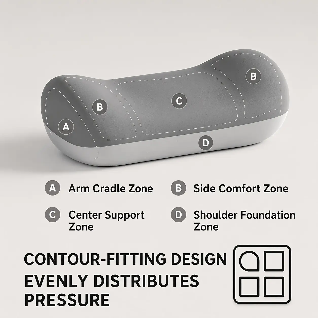 Cooling Memory Foam Nap Pillow for Office Desk, Ergonomic Face Down Pillow for Sleeping, No Numb Arms Design, Multi-functional Lumbar Cushion for Back & Waist, Portable Travel Pillow, Shoulder Foundation Zone, Center Support Zone, Arm Cradle Zone