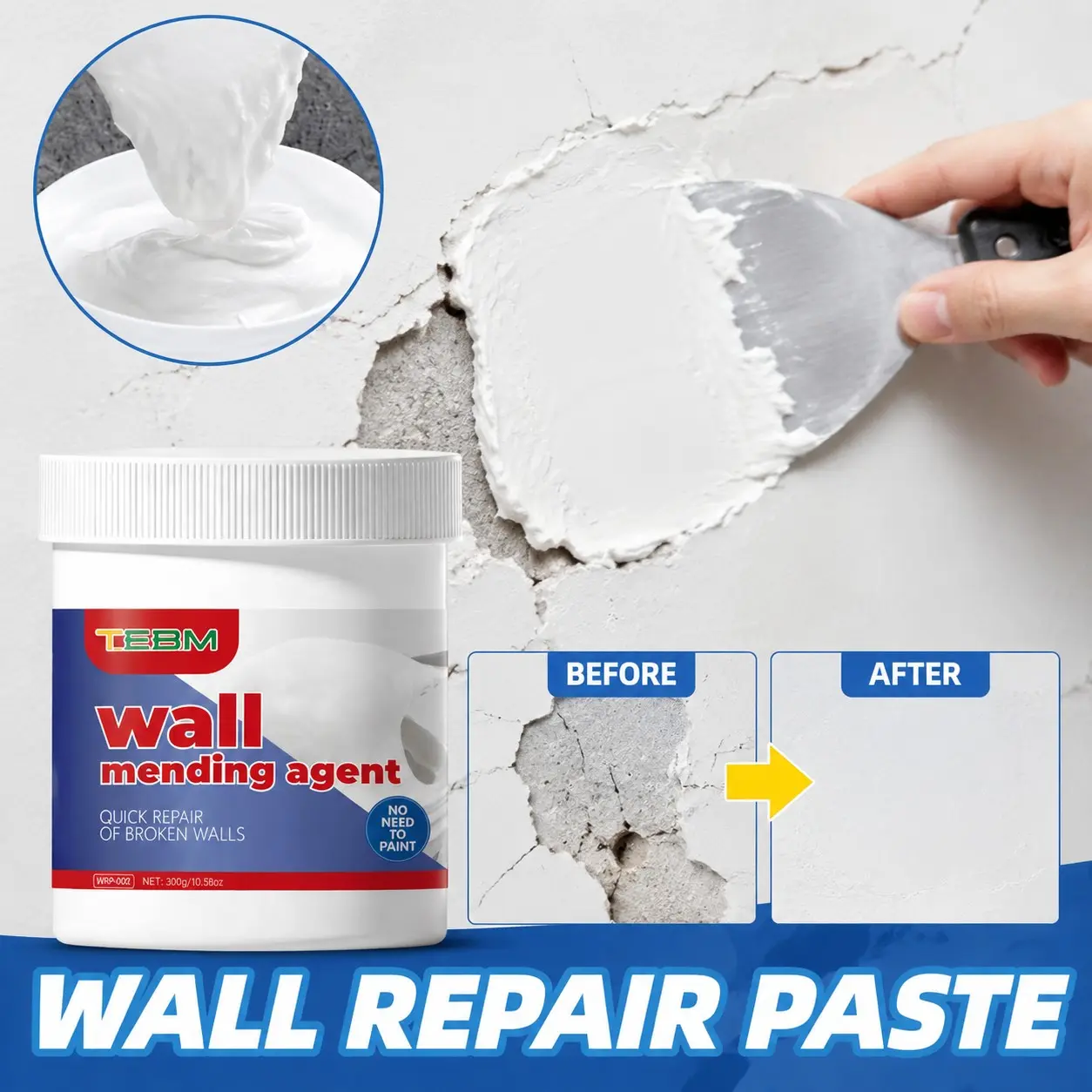 Home Wall Repair Kit, Fast-Drying Waterproof Crack-Resistant Wall Hole Filler Putty, 500g/300g/100g with Scraper, DIY Friendly, Easy to Use, Wall Repair Paste