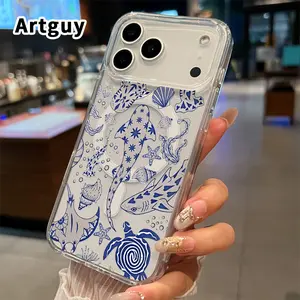 Oceanic Whimsy Tapestry Pattern Magnetic Phone Case for iPhone 17 16  Pro Max Plus 15 14 13 12 11 Air E Anti-Yellowing Shockproof Lightweight Transparent Acrylic Large Hole Soft Cover Supports Wireless Charging