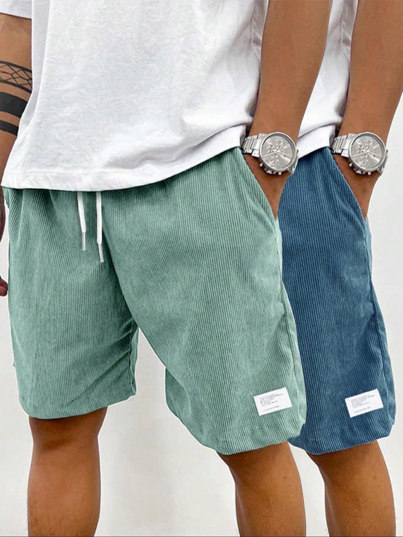 Men's Solid Patched Drawstring Waist Shorts, Regular Fit Casual Pocket Elastic Waist Shorts for Summer, Men's Bottoms for Daily Wear, Front Pocket Shorts