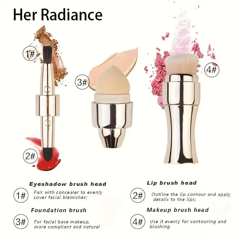 Portable 4-in-1 Professional Makeup Kit, Detachable Dustproof Design, For Foundation, Eyeshadow, Lipstick & Concealer, Lightweight, Hygienic & Easy to Clean