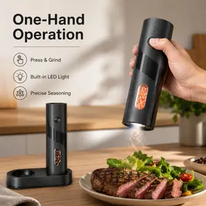 Electric Rechargeable Salt & Pepper Grinder Set, Top Refill Automatic Spice Mill with Charging Base, Adjustable Coarseness Large Capacity LED Grinder for Kitchen, Independence Day, Back to School Gifts