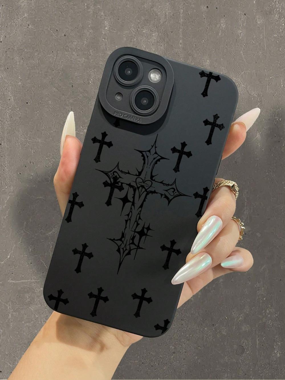 TPU phone case with black cross design, suitable for iPhone 15, 14, 13, 12, 11 Pro Max/Xs/Xr/8 Plus and other models