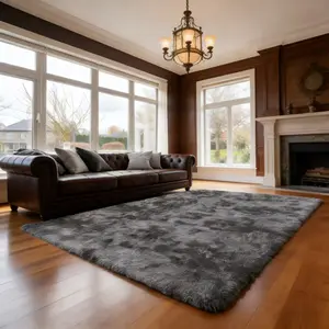 Modern Long Pile Polyester Fiber Rug, Rectangular Carpet for Living Room & Bedroom, Home Use, Multiple Sizes Available