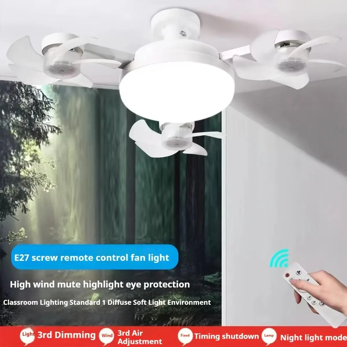 Multifunctional LED Ceiling Fan Light, Drone-Style Fan Light, Dual Fans and Lamp, 3 Adjustable Speeds, Remote Control with Aaa Battery, Ceiling Lights