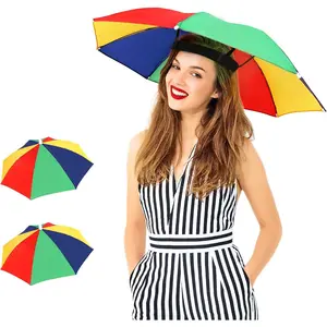 Umbrella Hat, 2 Pack Colorful Party Hats Hands Free Umbrella, Adjustable Headband Fits Women Men Adults for Beach Fishing Gardening