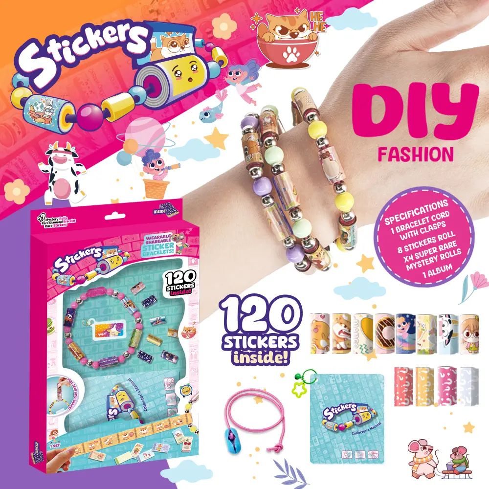 70/120pcs Mini Sticker Bracelets, Wearable and Shareable, Cute Patterns, Includes Collectible Manual, Christmas Party Gift