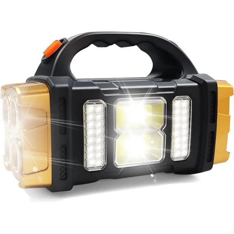 Solar Handheld Flashlight Rechargeable LED Work Light with 4 Lighting Modes, USB-C and Solar Powered Portable Lantern for Camping Hiking and Power Outage, Gold