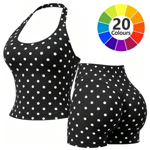 RICH BRIA Impact Sports Set, Womens Open Back Halter Top & High Waist Biker Shorts Butt Lifting Leggings Gym Set, Compression Tank Top Biker Shorts Sporty Breathable for Yoga Gym, Running Outfit, Ladies Sportswear, Workout , Athletic, Fitness Gymwear