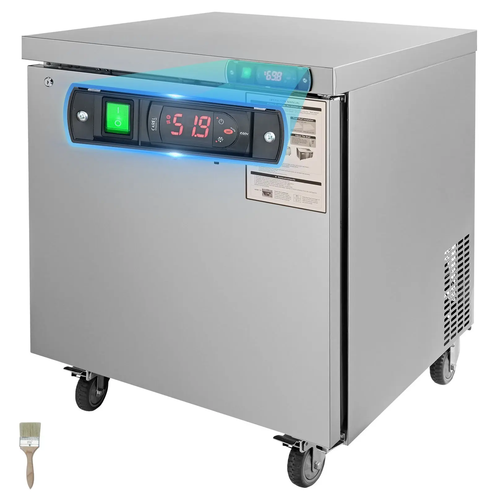 VEVOR 28-in Stainless Steel Undercounter Refrigerator, 7.4 Cu Ft, Fan Cooling, Lock Door, Single Door, Ideal for Food Prep Areas, Bars