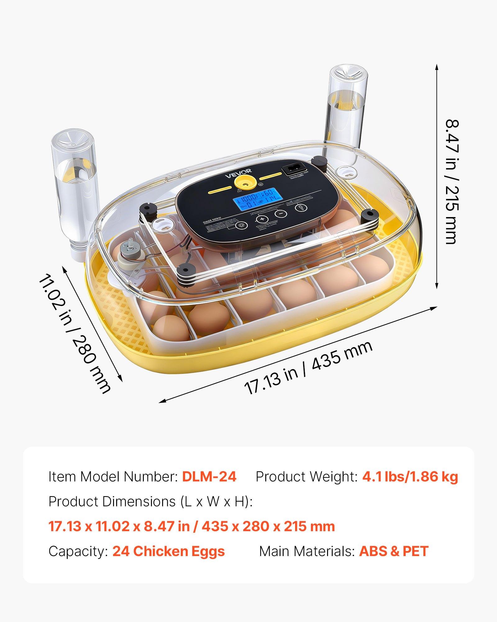 VEVOR 24 Egg Incubator, Automatic Egg Turner with LED Candler, Temperature & Humidity Control, 360 °   View Clear Window, Auto Water Refill, Poultry Eggs Incubators for Hatching Chicks Ducks Goose Quail