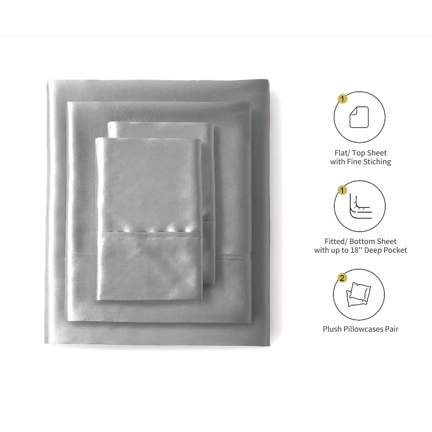 Silk Sheets, Queen Size Bed Sheet Set with Deep Pockets, Cooling Soft and Hypoallergenic Sheets Queen - Light Gray