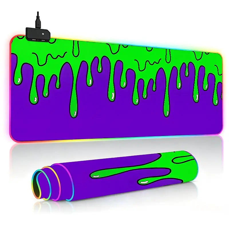 Green Slime Drip Extra Large Gaming Desk Mat Keyboard Pad RGB Mouse Pad Ultra-Thick Non-Slip Large Size RGB Gaming Desk Setup for PC/Laptop - 14 Lighting Modes Touch Control Keyboard and Mouse Pad