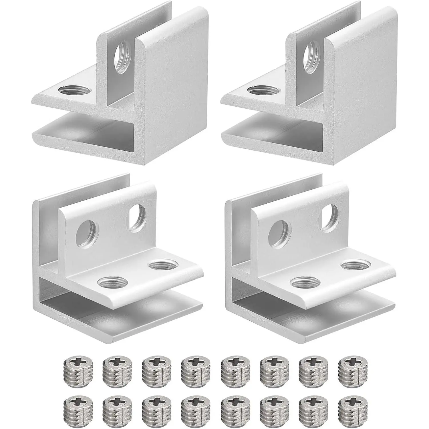 Glass Clamp 90-180 Degree 4-Pack, 10-12mm Aluminum Alloy Double Side Shelf Support Bracket, Multi-Use Ceramic Tile Clip and Planter Growing Frame Corner Holder for Cabinet Cupboard