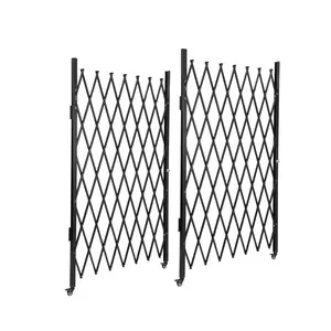 Foldable Rolling Expandable Driveway Gate, Heavy-Duty Black Aluminum Scissor Fence with Casters, Portable Outdoor Security Barrier for Residential Garden Yard Isolation