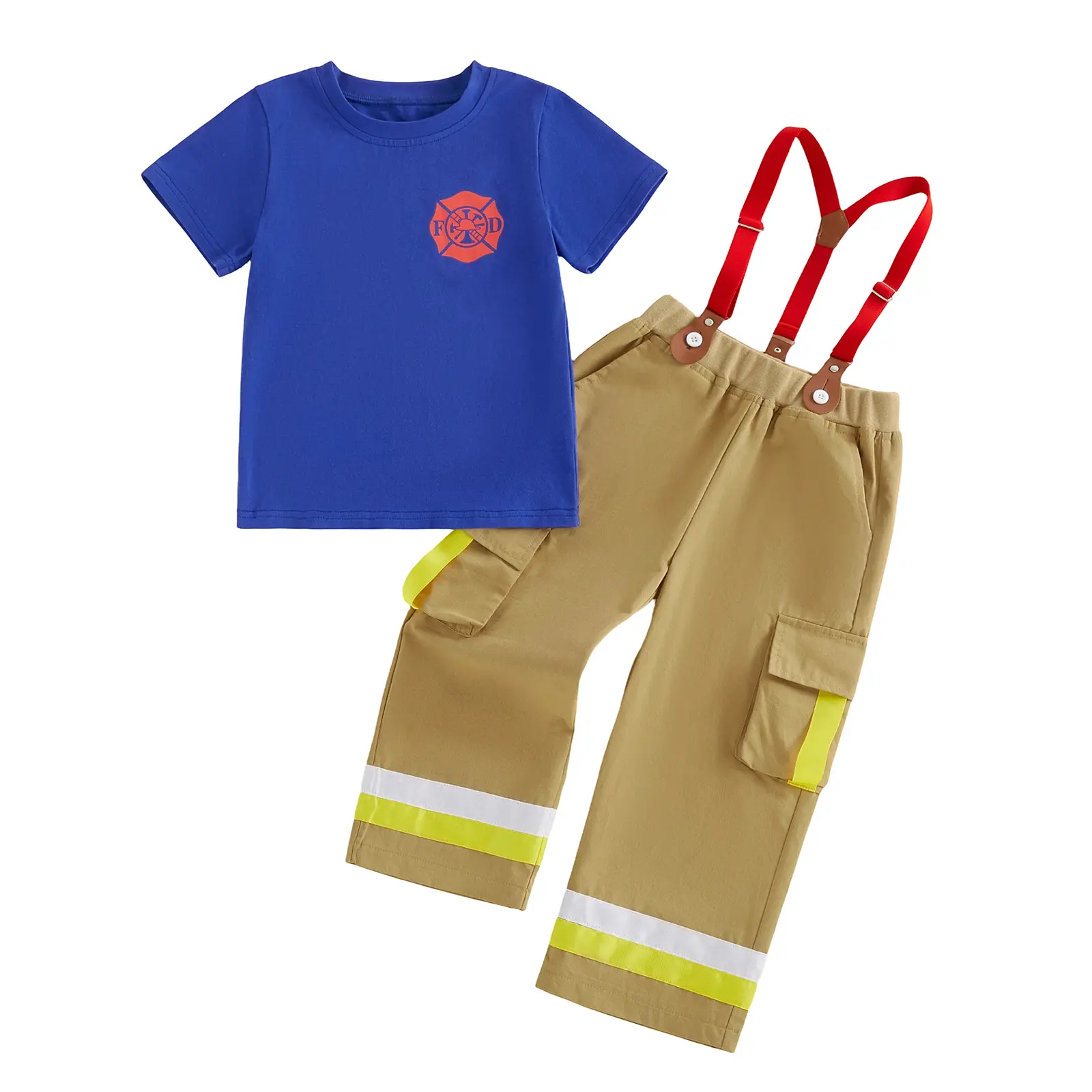 Kids Firefighter Outfit For Boys Girls Fire Fighter Themed Halloween Cosplay Outfit Toddler Fireman Clothes
