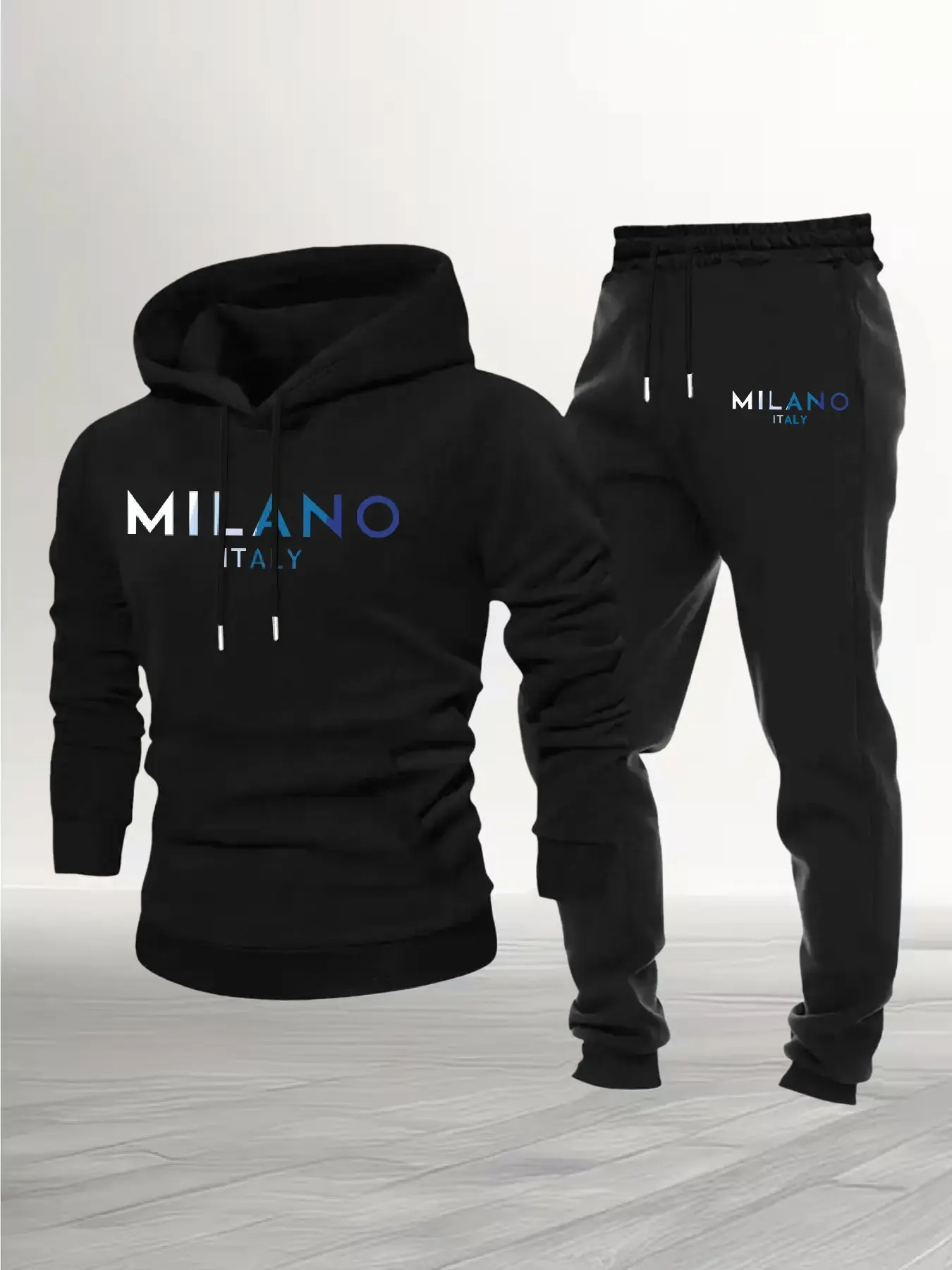Men's Milan Theme Hoodie Set, Casual Fitted Letter Print, Spring & Fall Fashion, Trendy Style, Comfortable Wear