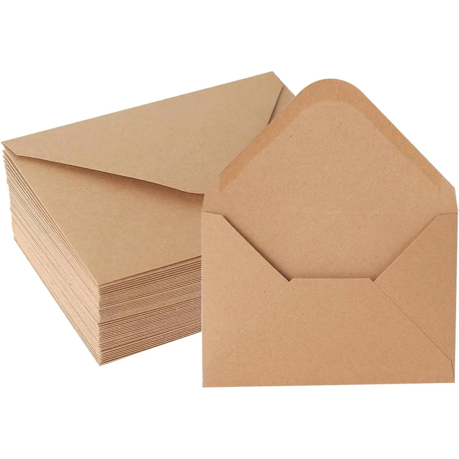 50 Pack 4 x 6 Inch Brown Kraft Envelopes, V-Flap Gummed Seal, A4 Card Envelopes for Invitations, Postcards & MailingGift