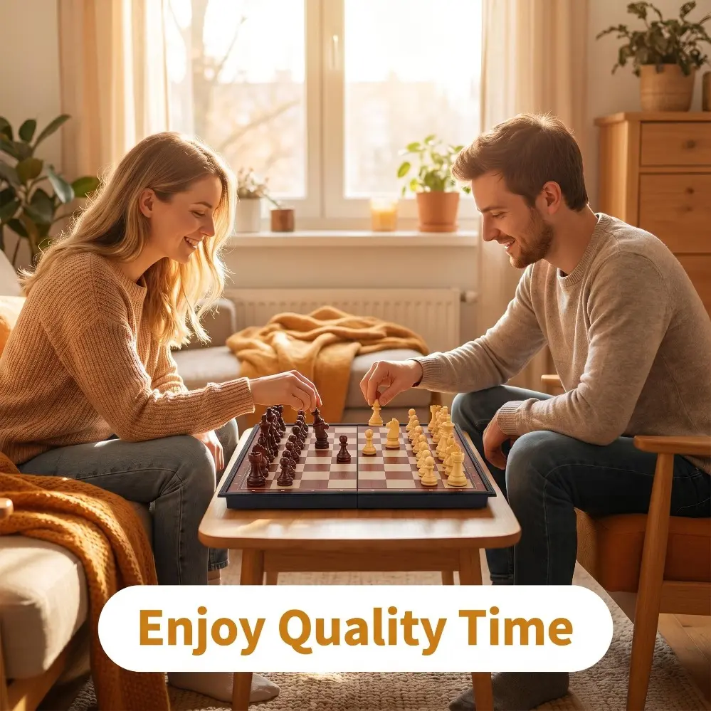 Foldable Premium Plastic Chess Set, 9.45 Inch Portable Travel Chess Board Game, Luxury Gift Box for Christmas Birthday, Ideal Gift for Men Father Chess Enthusiasts, Folding Chessboard