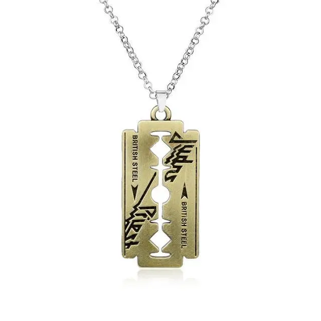 Punk Hip Hop Music Band Judas Priest Keychain Razor Shape Pendant For Men Women Chain Necklace Friendship Gift Jewelry