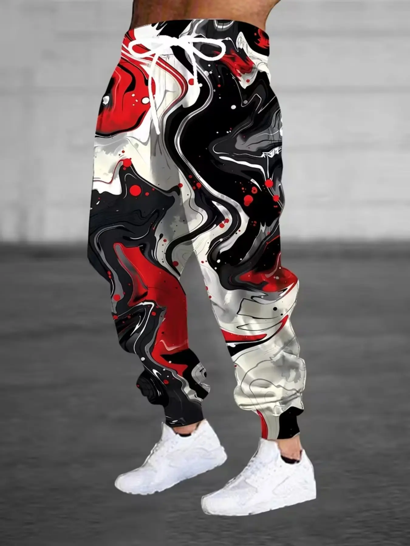 Men's 3D Abstract Graffiti Print Jogger Pants, Drawstring & Pockets, Casual Comfort, Polyester, All Seasons