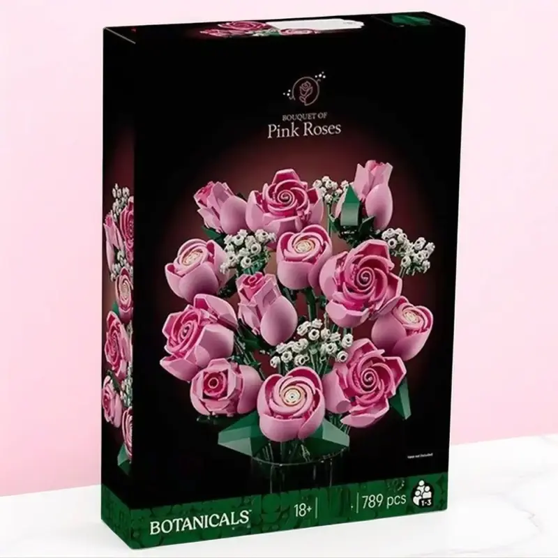 Valentine's Day Gift Set, 789pcs/set Passionate Rose Bouquet Building Blocks, DIY Artificial Roses Bouquet, DIY Flower Bouquet, 10374 Model, Diy Floral Decoration, Home Decor, Romantic Gift for Couples