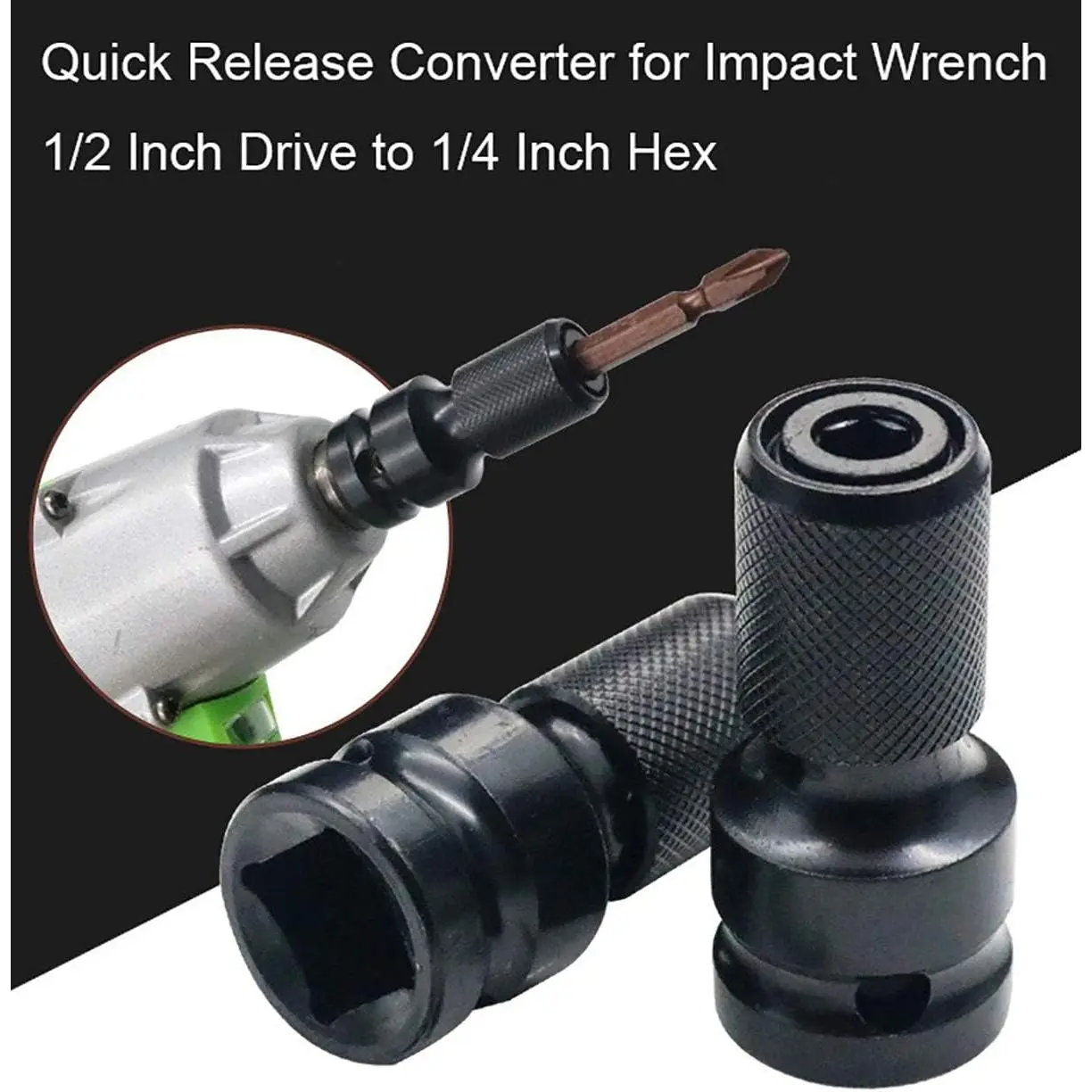 2 Pcs Drill Socket Adapter - 1/2 Inch Square Drive to 1/4 Inch Hex Shank Impact Wrench Adapter with Quick Release Chuck Converter for Impact Ratchet Wrench and Screwdriver Bit Holding Socket
